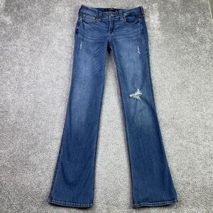 Hollister Jeans Women’s 28X31 Blue Bootcut Low Rise Dark Wash Stretch Distressed